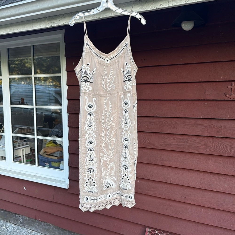 Maeve Beige Pink and Black Embroidered Dress